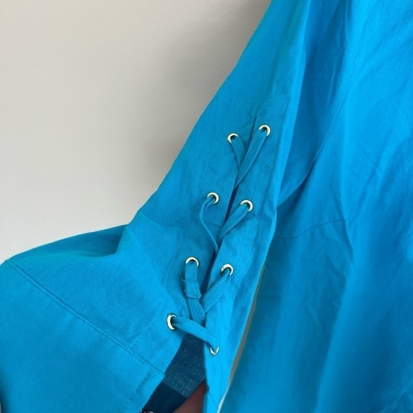 Chicos Lace Up Sleeve Button Up Shirt Size 0P Azul Isle New - Picture 6 of 8